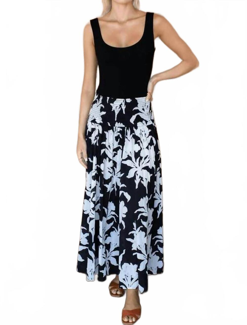 NEW EMERSON FRY smocked maxi skirt in black + ivory orchid organic